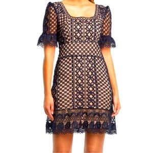 Bardot Anthropolgie  Daisy Lace A-Line Dress in Navy & Nude Size 8 NWOTS